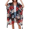 thumbnail image 1 of Mujeres sueltas gasa kimono estampado floral media manga abierto frente borlas cárdigan verano playa Abanopi Rojo, 1 of 7