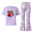 thumbnail image 6 of Gaexia Girls Two Piece Outfits,Valentine's Day Girls Outfit Cute Bow Heart Print Short Sleeve Top With Flare Leg Pants Toddler Two Piece Matching Fashion Clothes,9-10 Years, 6 of 6