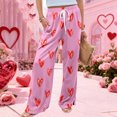thumbnail image 6 of Women's Fashion Pocket Valentine's Day Print Stretch Adjustable Drawstring Wide Leg Pants, Elastic Waist Holiday Pants, Casual Lounge Wear for Women,Hot Pink,S, 6 of 7