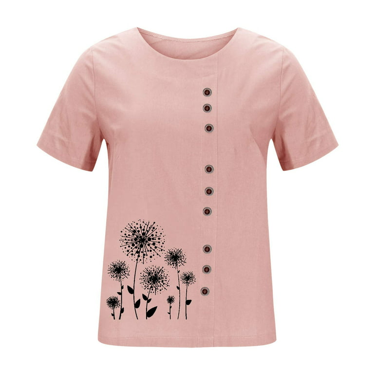  Ladies T Shirt Tops Women's Printed Patchwork Buttons