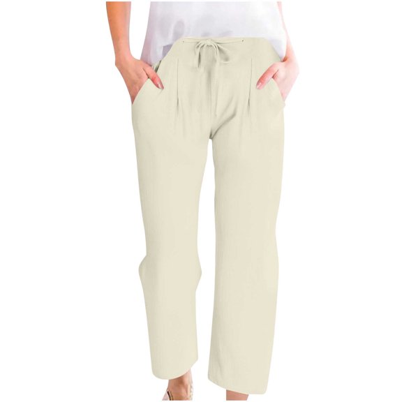 Womens Straight Leg Plain Long Leg Loose Fit Pants for Women Faux Gauze Linen Lounge Fall Summer Pants 2026 Clothing Trendy Y2K