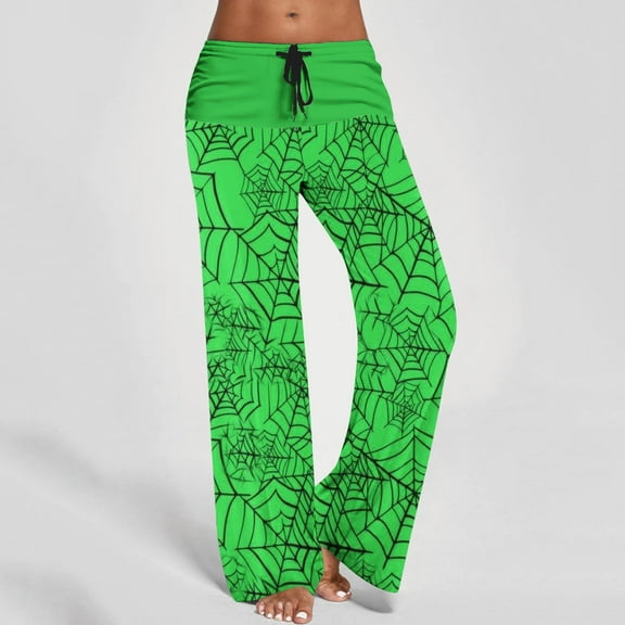 WXLWZYWL Halloween Pants for Women Plus Size Stretch Pants Casual Palazzo Sweatpants Bat Print Drawstring Wide Leg Pant Lounge Elastic Waist Sweatpant with Pockets