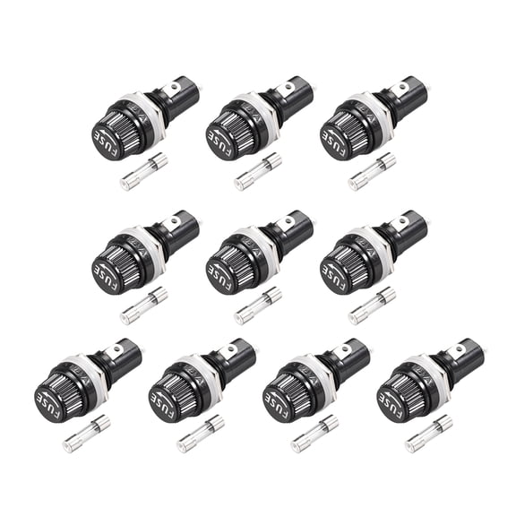 Uxcell 0.2''x0.79'' Screw Cap Panel Mounted Fuse Holder with Fuse Glass Black 10Set