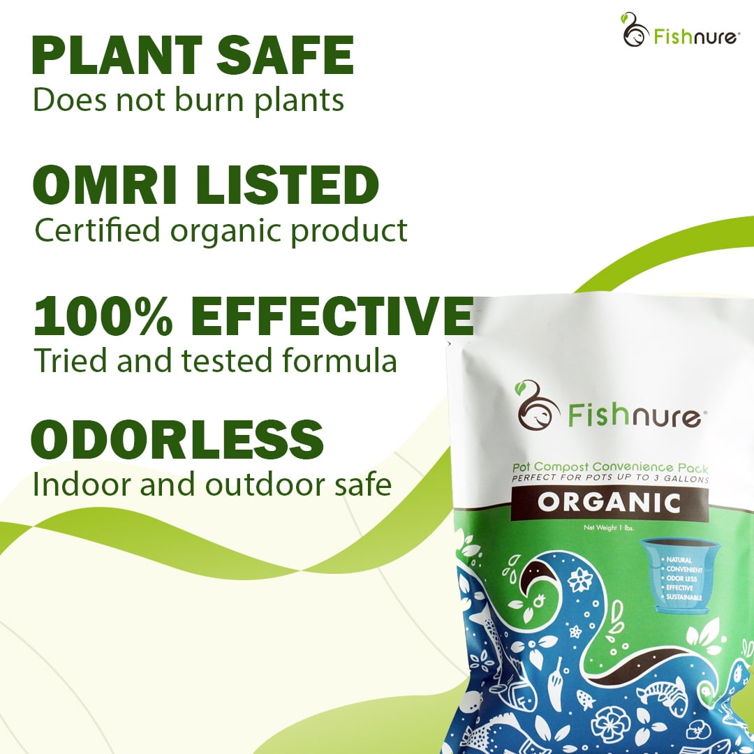 Fishnure 1 lb Odorless Organic Compost Fertilizer made from Fish Manure - Omri Listed plant fertilizer for indoor and outdoor use