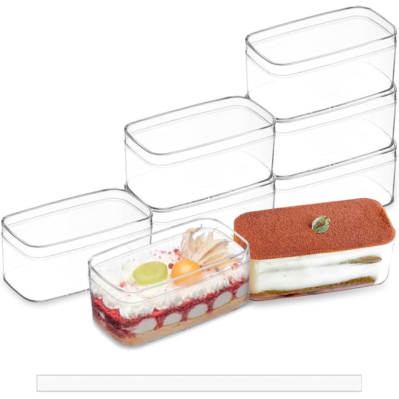 20 Pack 10OZ Rectangle Clear Plastic Dessert Cups with Lids and Stickers Disposable Fruit Cups for Dessert,Tiramisu container with lid,Cupcake,Parfait,Pudding,Iced Cold Drinks,Snacks,Fruits