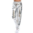 thumbnail image 2 of SWSMCLT Women's Casual Metallic Pants Shiny Hot Dance Casual Pants Long Trousers Halloween Stretch Elastic Waist Silver Large, 2 of 4