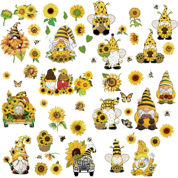 10 Sheets Sunflower Wall Stickers Gnome Plant Bee Self Adhesive Window Decals Peel and Stick Clings Stickers PVC Waterproof for DIY Making