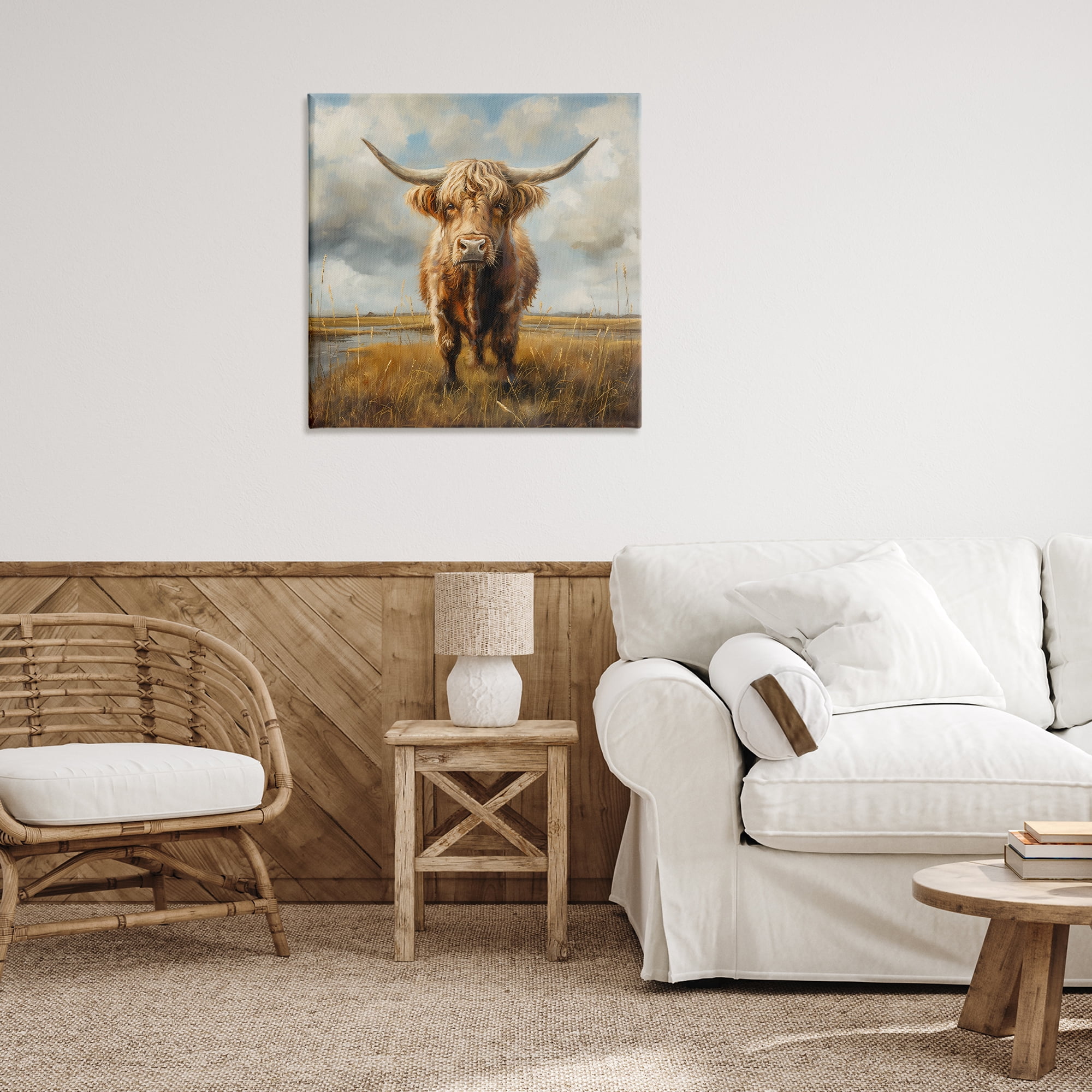 Stupell Industries Cattle on Scenic Farm Animals Painting Wrapped Canvas Art Print Wall Art, 30 x 30