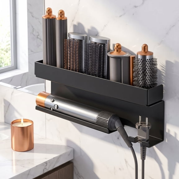 Hair Tool Organizer Wall Mount – Storage Holder for Curling Iron, Hair Dryer, Straightener & Accessories, Bathroom Styler Stand, Black