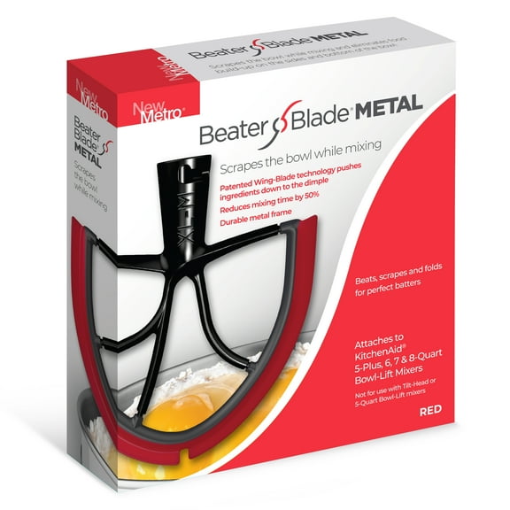 New Metro Design XL-MAX Metal Beater Blade, works with KitchenAid 5 , 6, 7, 8-Quart Stand Mixers, Red