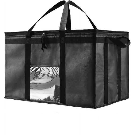 Insulated Cooler Bag and Food Warmer for Food Delivery & Grocery Shopping with Zippered Top, Black