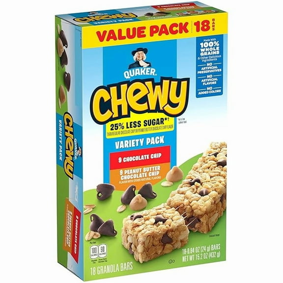 Quaker Chewy Granola Bar Variety Pack, 0.84 Oz, 18 Ct