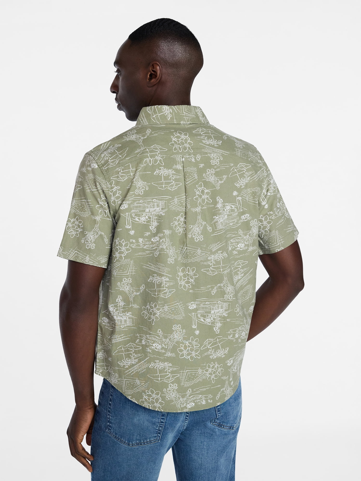George Men's & Big Men's Modern Fit Poplin Button Up Shirt with Short Sleeves, Sizes XS-5XL