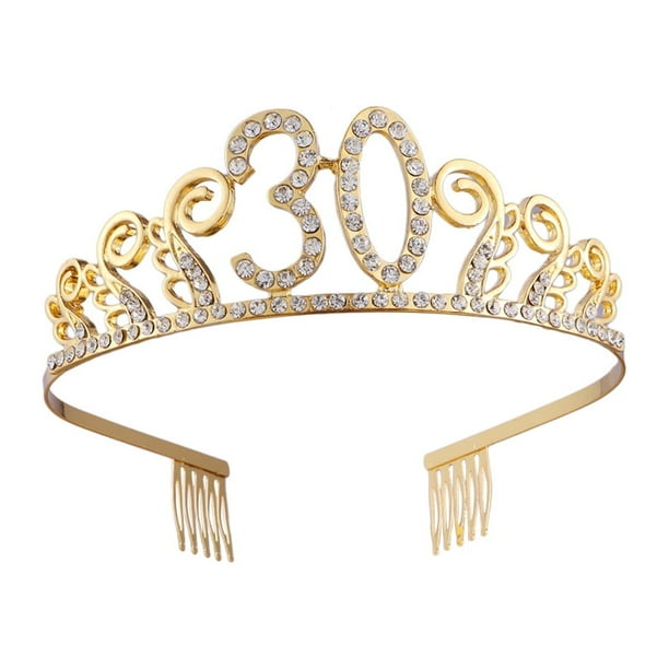 Tiara de cristal con diamantes de imitación para cumpleaños, corona de reina, diadema para fiesta de baile, peineta para el cabello, broche para recuerdo de fiesta de cumpleaños número 30 de mujer