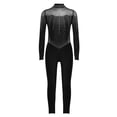 thumbnail image 4 of Hansber Kids Girls Figure Skating Jumpsuit Long Sleeve Mesh Rhinestone Gymnastics Leotard Full Bodysuit Catsuit Black 6, 4 of 6