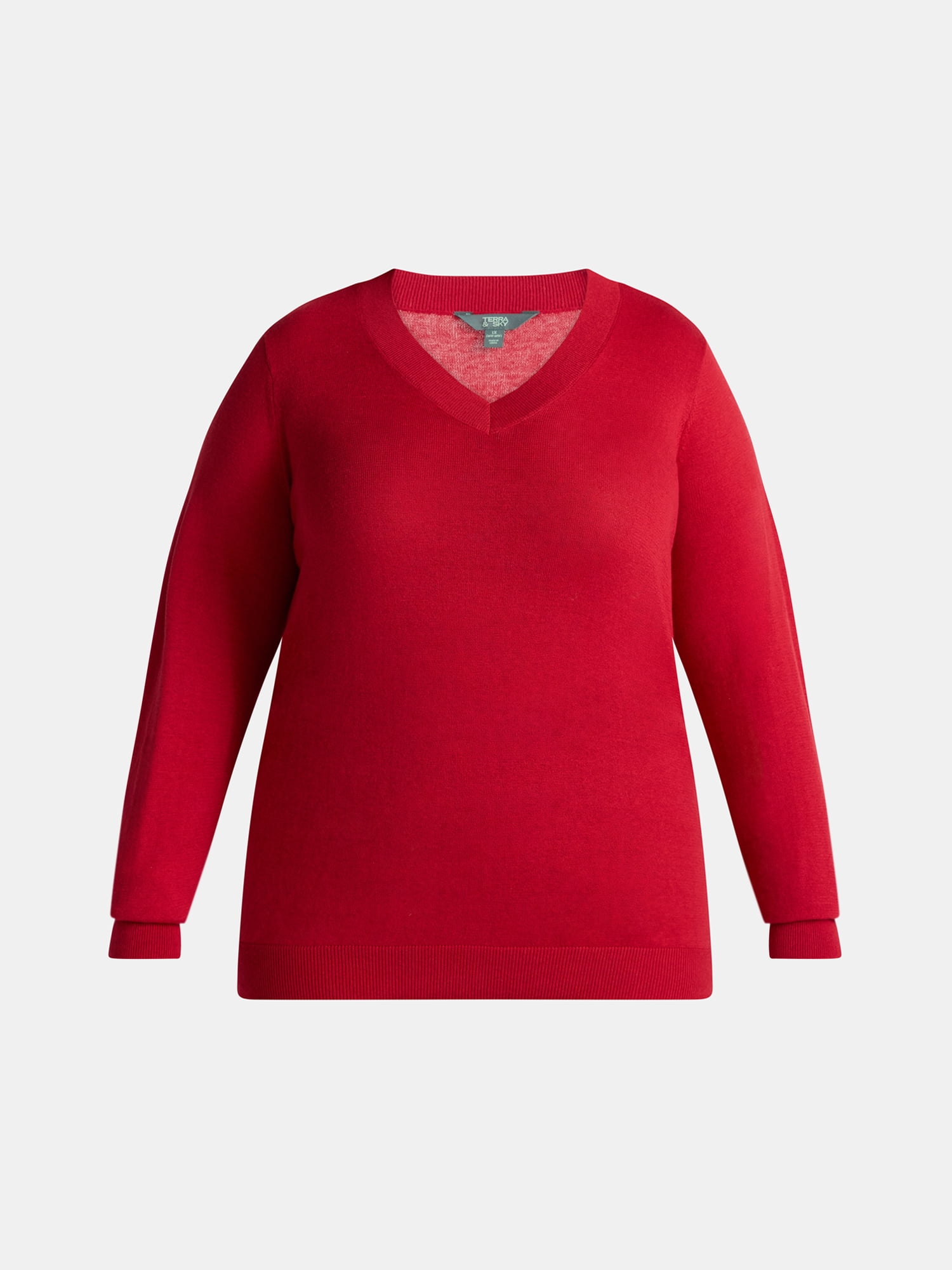 Terra & Sky Women's Plus V-Neck Fine Gauge Pullover Sweater, Lightweight, Sizes 0X-5X