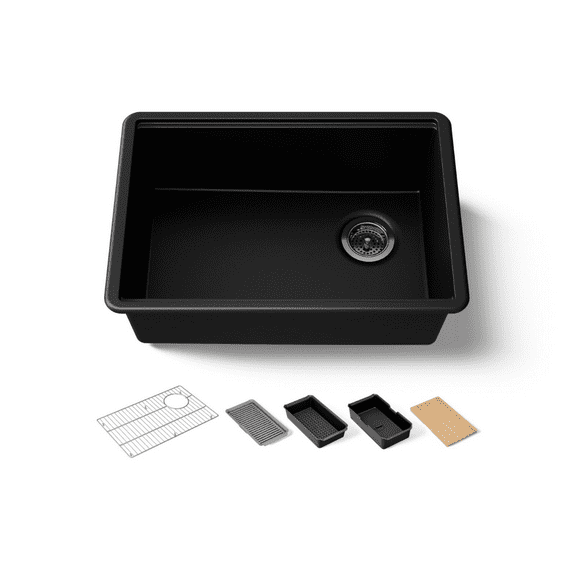 Kohler 33713-PC-CM1 Billings® 27" undermount single-bowl workstation kitchen sink, Matte Black