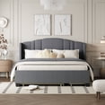 thumbnail image 3 of Upholstered Platform Bed with Wingback Headboard, One Twin Trundle and 2 Drawers, No Box Spring Needed, Linen Fabric, Queen Size Gray, 3 of 6