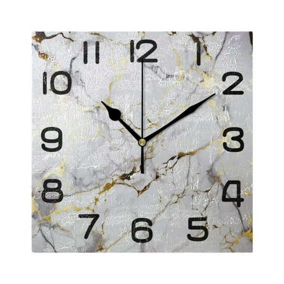 White and Gold Marble Wall Clock Square Silent Non-Ticking Battery Operated Retro 7.78" Clock Home Kitchen Office Decoration