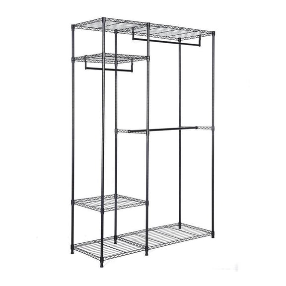 Pemberly Row Home Shelf Metal Closet Garment Rack/Portable Clothes in Black