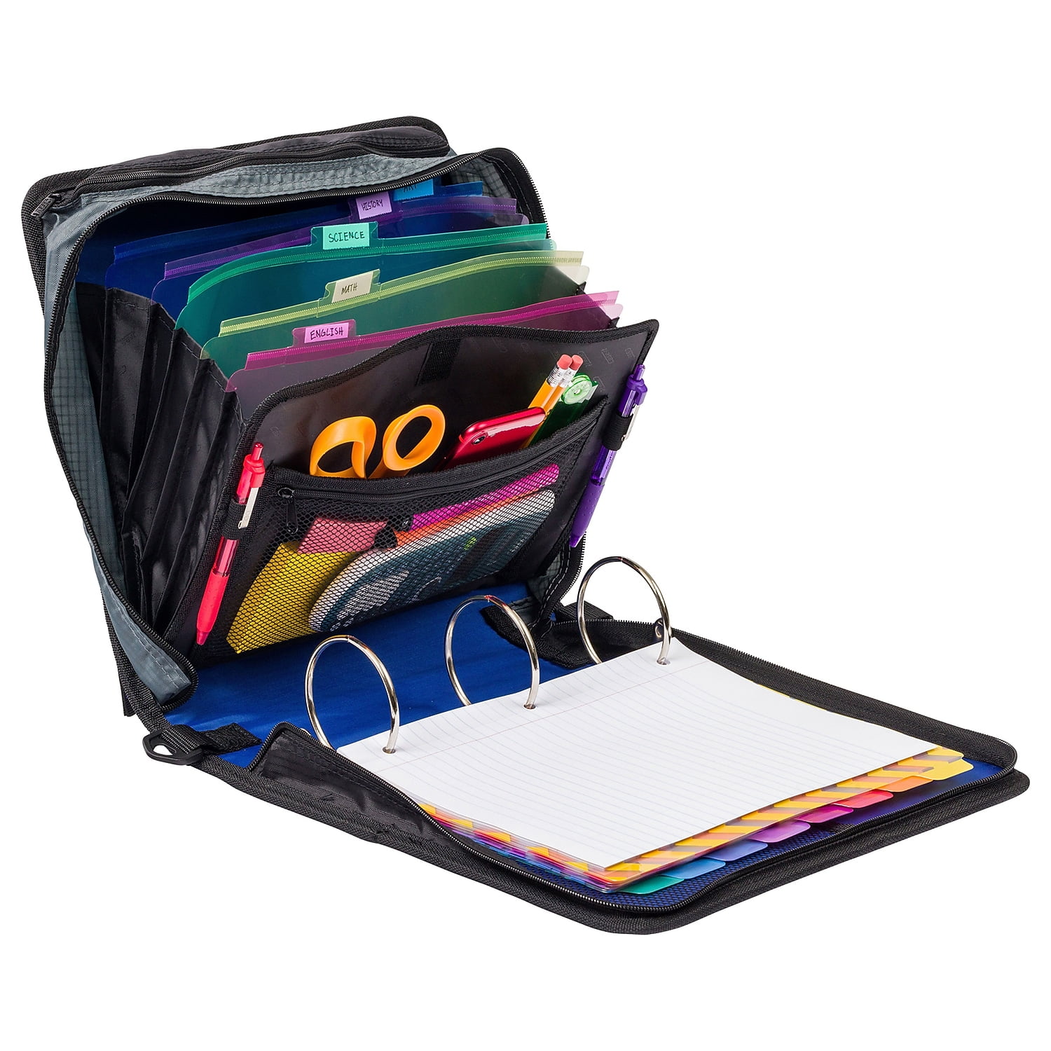Case It 3-Inch Mighty Zip Tab Zipper Binder, Blue, D-146