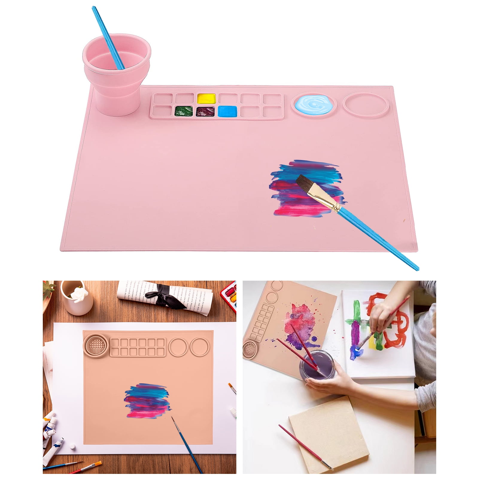 Wharick Doodle Mat with Cleaning Cup Washable DIY Reusable School Students Silicone  Painting Drawing Mat Art Supplies for Classroom 