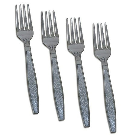 silver forks flatware disposable neat packaged hammered shiny includes elegant plastic box