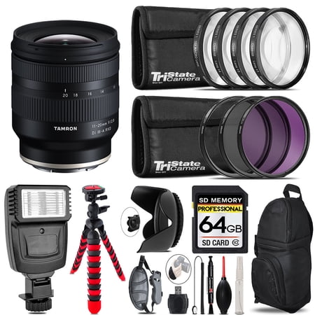 Tamron 11-20mm f/2.8 Di III-A RXD Lens for Sony E + Flash + Tripod & More - 64GB Accessory Kit
