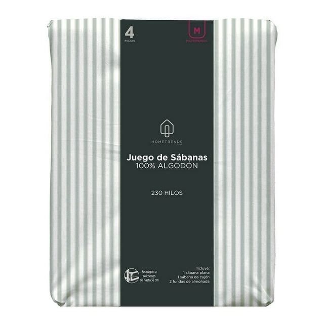 Juego De Sábanas Hometrends Rayas Verde 3 Piezas Matrimonial