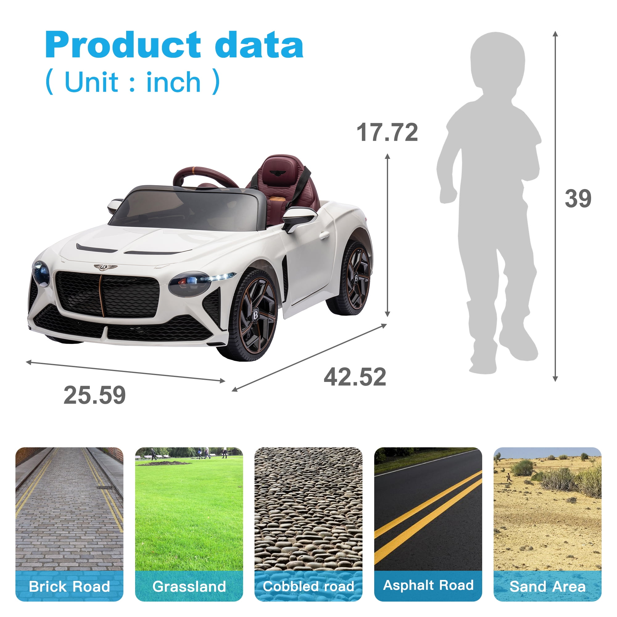 CIPACHO Licensed Bentley Mulsanne 12 V Kids Electric Ride On Cars Battery Powered Sports Car Toy, Parents Control, Sound System, White CIPACHO Licensed Bentley Mulsanne 12 V Kids Electric Ride On Cars Battery Powered Sports Car Toy, Parents Control, Sound System, White