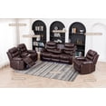 thumbnail image 6 of 3-Piece Faux Leather Reclining Sofa Set Drop Down Table USB Charging Brown, 6 of 7