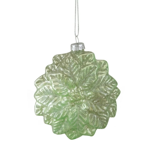Northlight 3.75" Green Glittered Poinsettia Flower Glass Christmas Ornament