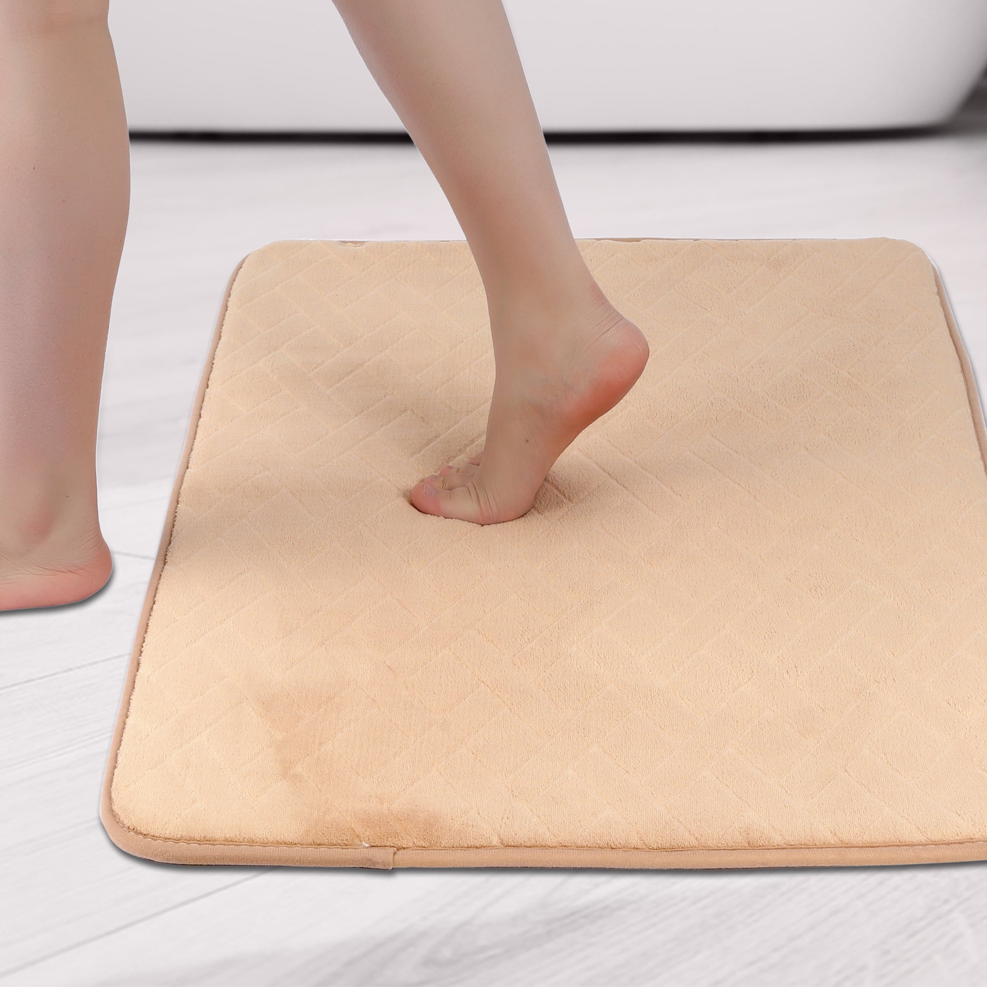 Unique Bargains Bathroom Mat Memory Foam Non-Slip Bath Rugs Khaki 24" x 36"