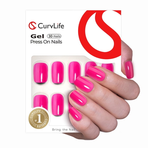 Gel suave Curvlife de Press on Nails, cobertura completa de color rosa brillante