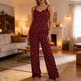 thumbnail image 3 of QIbmong Summer Pajama Sets for Women Polka Dot Sleeveless Nightwear Camisole Tops Loose Pants Casual Soft Pjs Outfits(Wine,S), 3 of 6