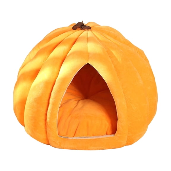 huayou Pumpkin Shaped Cave Cat Bed, Soft Fluffy Plush Indoor Pet Sleeping Hut, Semi-Closed Anti-Anxiety Cat Nest With Detachable Cushion, S Size