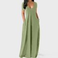 thumbnail image 1 of Summer Maxi Dress For Women Clothing 2022 Fashion Solid Color Sexy Deep V-neck Short Sleeve Casual Dress High Waist Pocket RobeM Gao Jinjia LED, 1 of 2