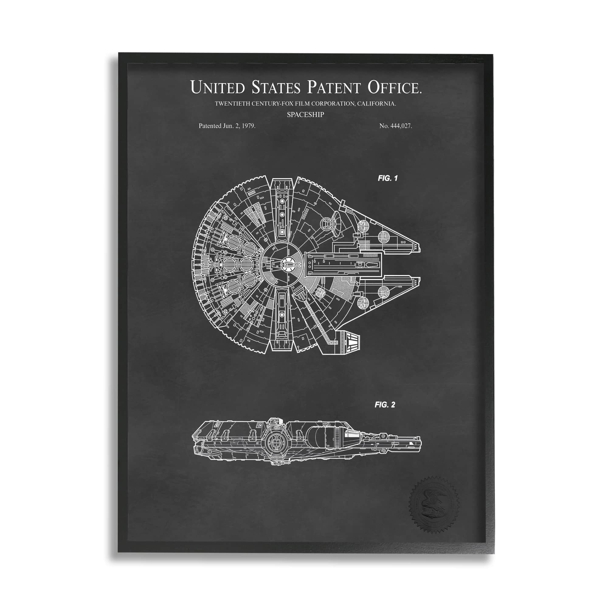 Stupell Industries Detailed Sci-fi Spacecraft Representation Blueprint Diagram Framed Wall Art, 24 x 30, Design by Karl Hronek