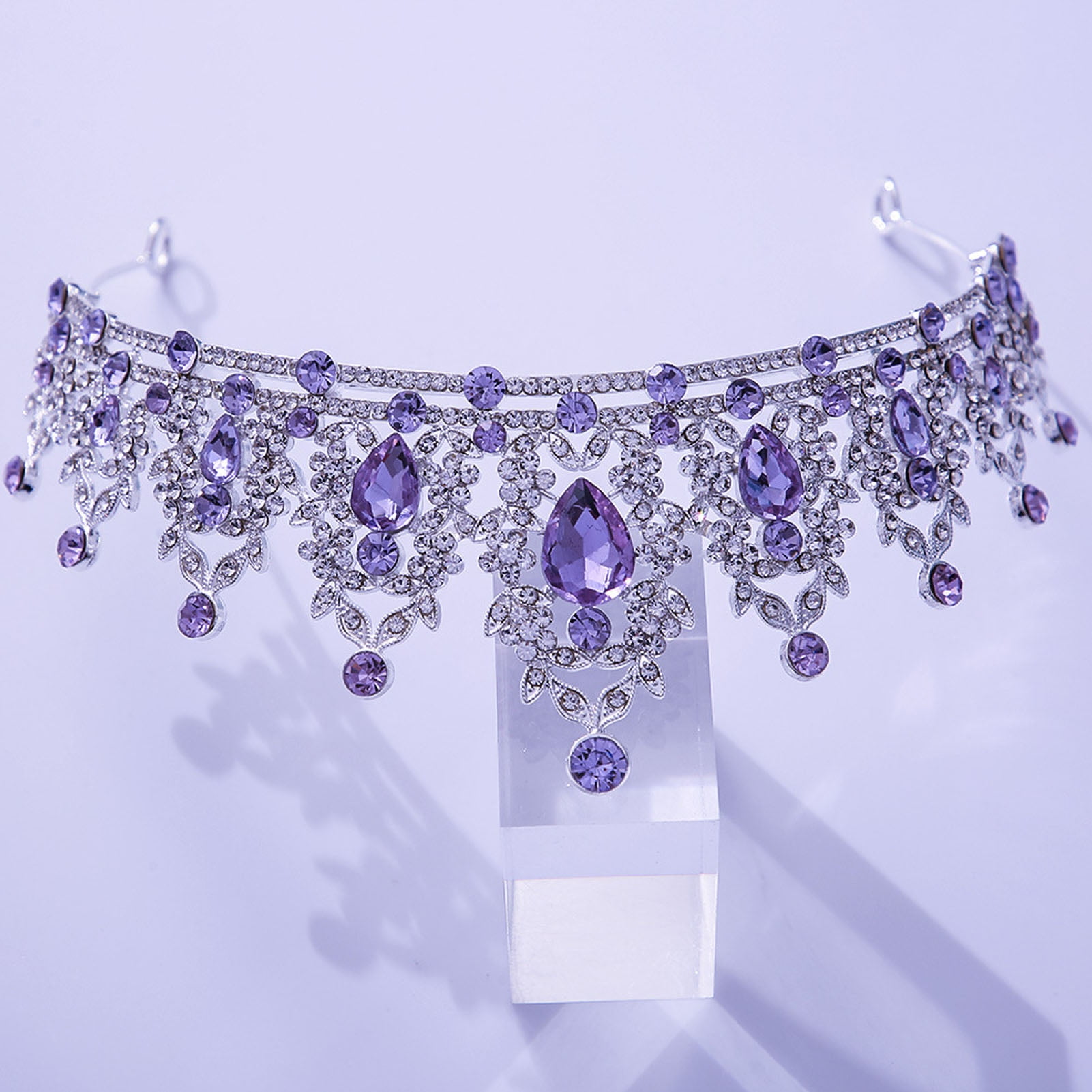 Jiaroswwei Bridal Crown Temperament Shiny Purple Rhinestone Tiaras Crowns Bridal Headband Hairwear Hair Jewelry Ornaments for Party