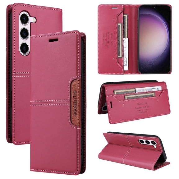 For Samsung Galaxy S22 Flip Wallet Case,[RFID Blocking]PU Leather Magnetic Folio Cover,With Card Slots,Flip Folding Kickstand,Shockproof TPU Anti-fall Rugged Phone Case Cover,Red