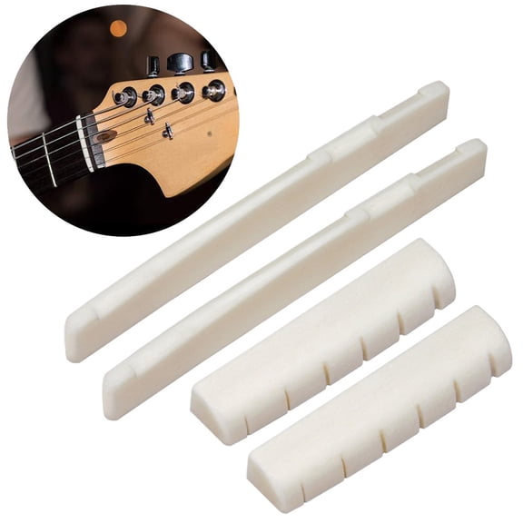 2 Sets Of 4 Pcs 6 String Acoustic Guitar Bone Bridge Saddle 72mm and Nut 43mm