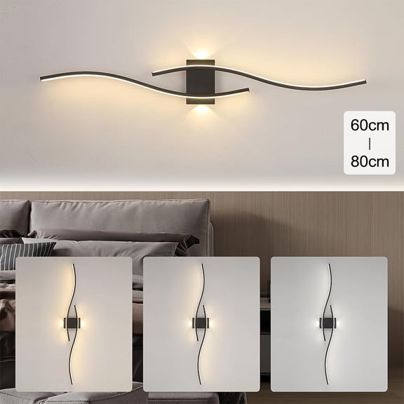 Tri-Color LED Strip Wall Light 3000K-6500K - Top/Bottom Illumination, Dual Spotlights, 24/32in 20/28W, Iron Acrylic, Flicker-Free Eye-Caring, Modern for Bedroom/Living Room