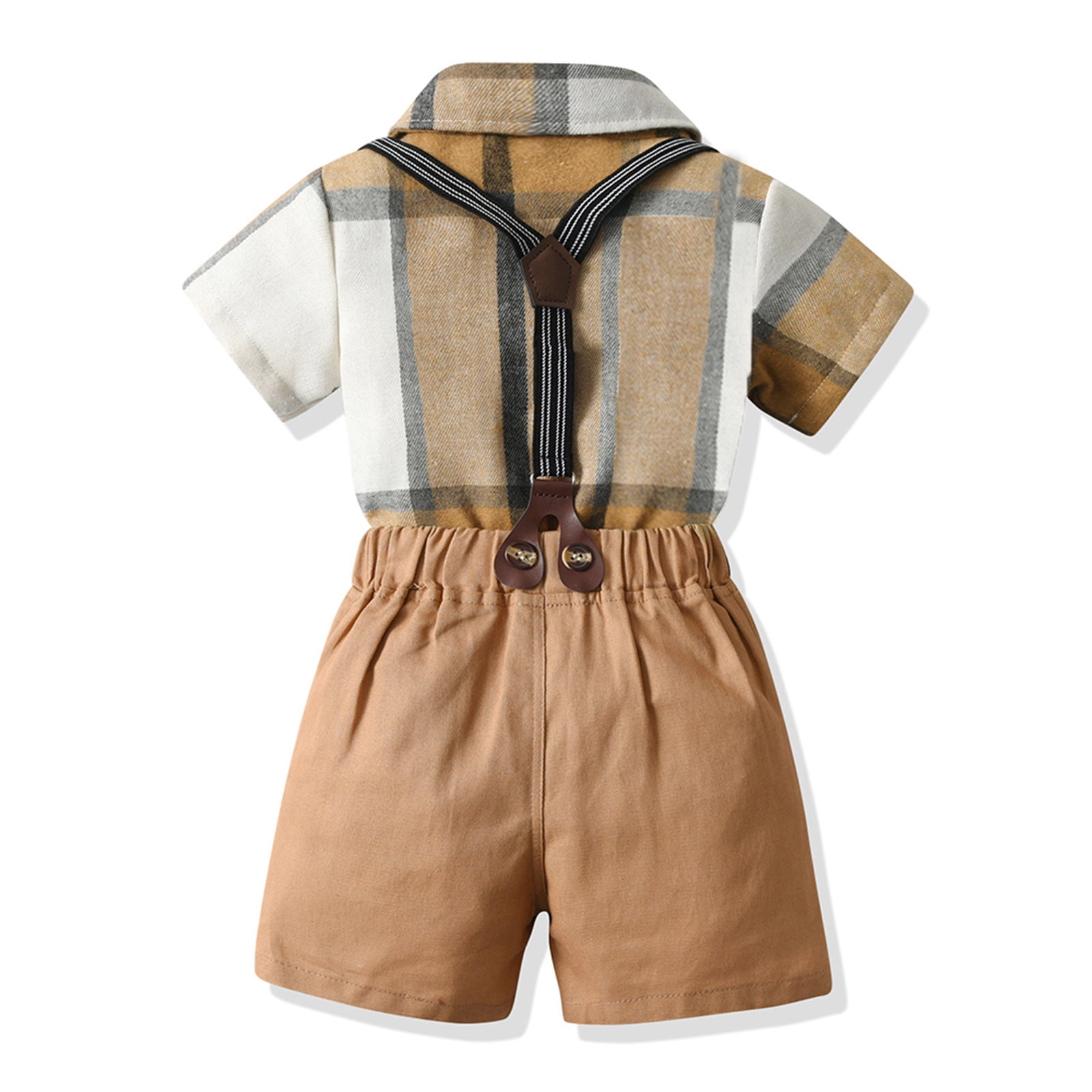 Kids Clothes Boys Bowtie Dress Shirt + Suspender Pants + Bowtie 3 Pieces Formal Clothes Sets Baptism Dress for Boys 4-5 Years