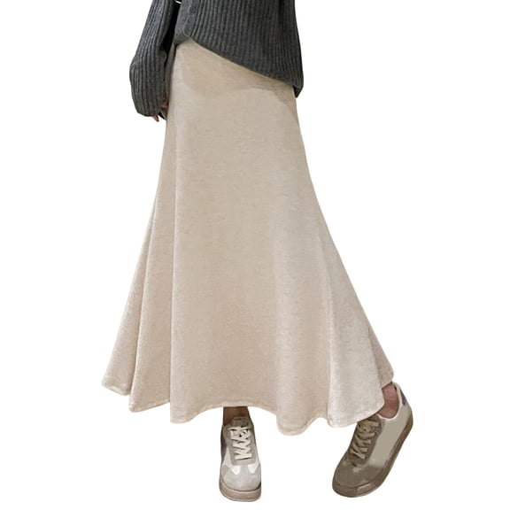 Quixlent Maxi Skirt High Waist Solid Color Breathable Comfortable Large Hem Design Long Skirt Fashion Accessories