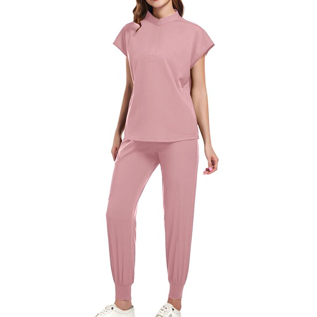 Women Scrubs Matching Set Round Neck Stretch Tops With Pockets & Cargo Pants Jogger Nurse Work Uniform Sets