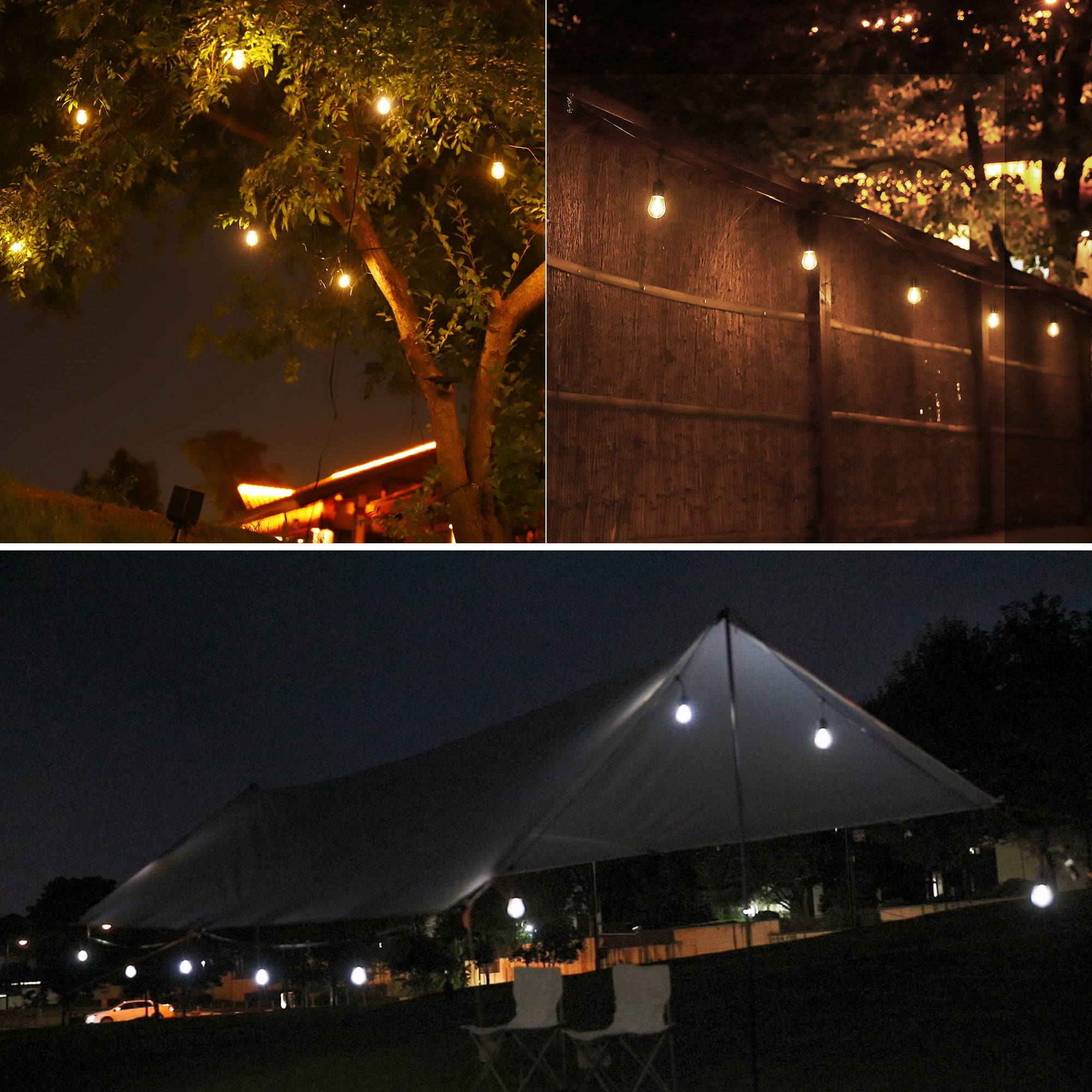 60FT Solar Powered LED Outdoor String Lights, 3 Color Changing hanging Patio Lights, for Backyard Garden Patio Pergola Gazebo Bistro Bedroom Christmas Wedding Party