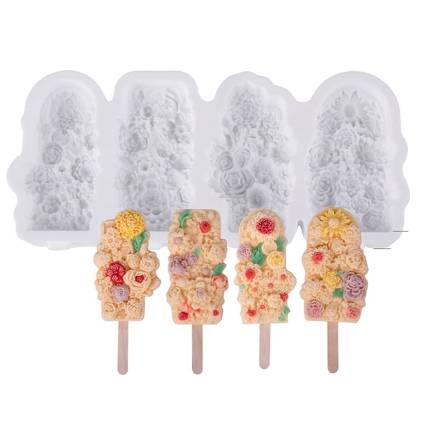 Advancent Molde de silicona para helado casero con diseño floral. Moldes para paletas de helado. Molde de silicona con diseño floral. Cocina y Comedor A