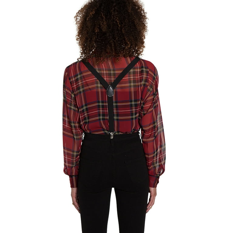 Etereauty Checkered Clip-On Braces Elastic Y-Back Suspender (Black+White), Women's, Size: One Size