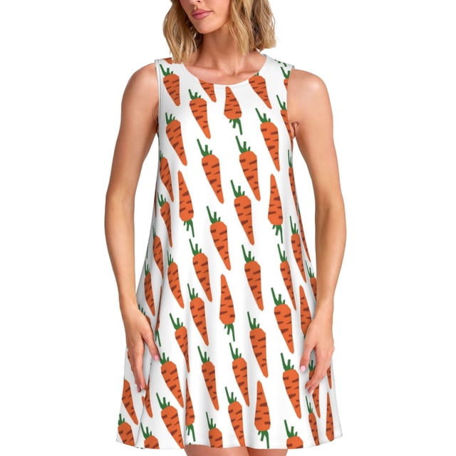 Balery Carrot Vestidos de verano para mujer con estampado: vestido holgado sin mangas, vestido playero informal y cómodo para días calurosos.