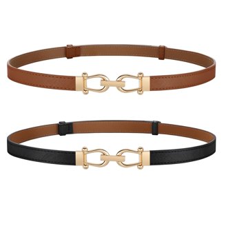 Women\'s Skinny Braided Leather Belts 2-Pack Adjustable Thin Woven Waist Belt JASGOOD 2 Pack Women Skinny Leather Belts Thin Braided  main image 2